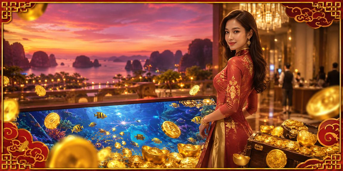 Người chơi trải nghiệm casino và jackpot trực tuyến với phong cảnh vịnh Hạ Long